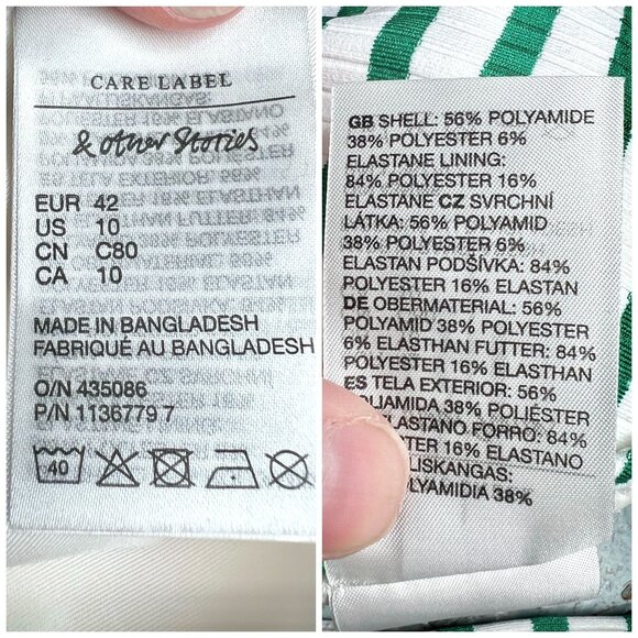 & Other Stories Green White Striped Triangle Bikini Top Tie Back Size 10 NWT - Picture 3 of 10